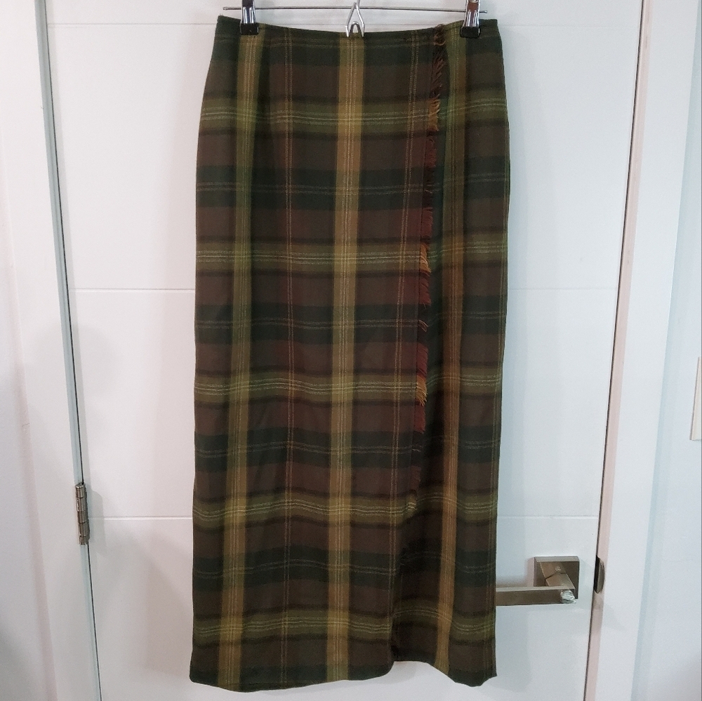Jones New York Plaid Wrap Maxi Skirt Size 8